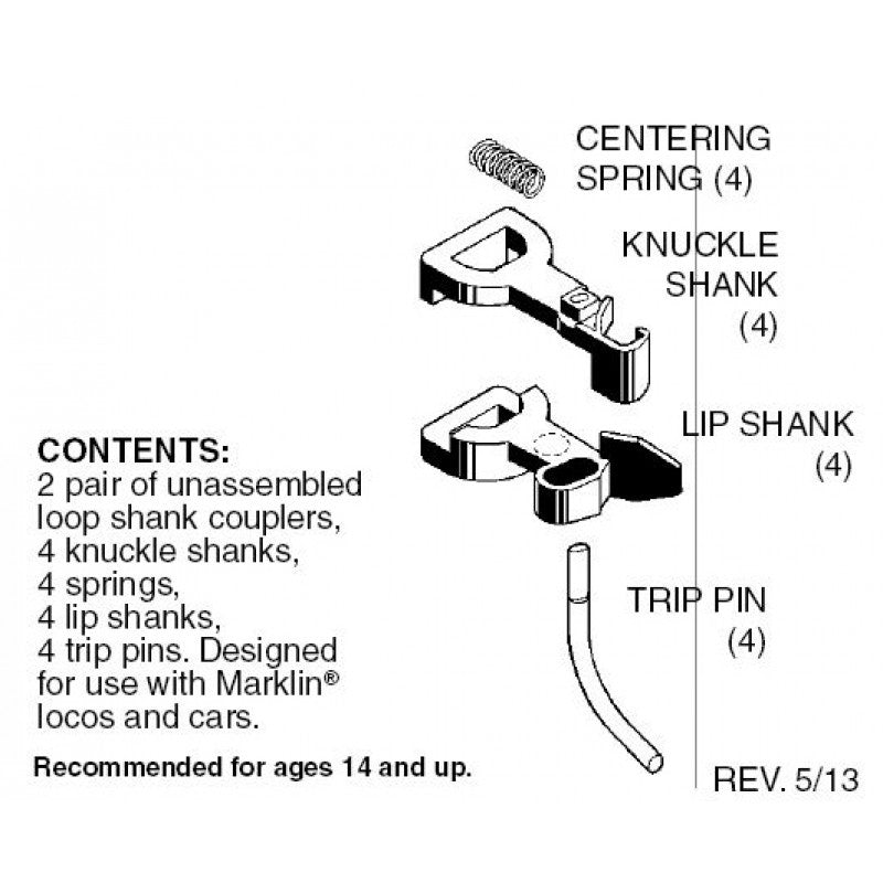 Micro-Trains Coupler -- Short Shank f/Marklin Cars & locomotives 2 Pairs - 489-202010