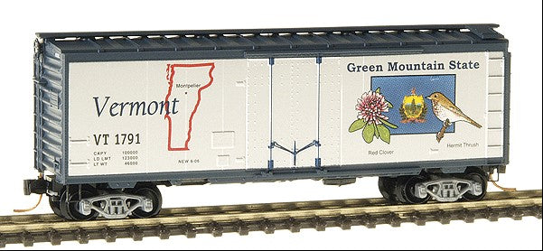 Micro-Trains 50 State Car Series 40' Plug-Door Boxcar (Aluminum, dark blue) -- Vermont #1791 - #38 in Series - 489-2100402