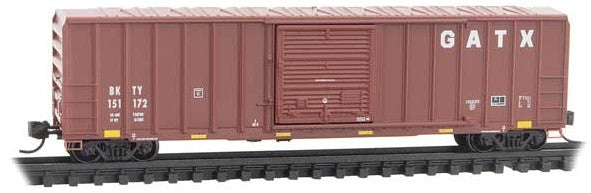 Micro-Trains 50' Rib-Side Single-Door Boxcar No Roofwalk - Ready to Run -- GATX BKTY #151172 (Boxcar Red, white) - 489-2500227