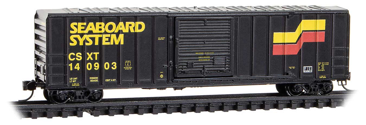 Micro-Trains N 50' Rib-Side Single-Door Boxcar No Roofwalk - Ready to Run -- CSX CSXT #140903(Ex-Seaboard System, black, yellow, red)