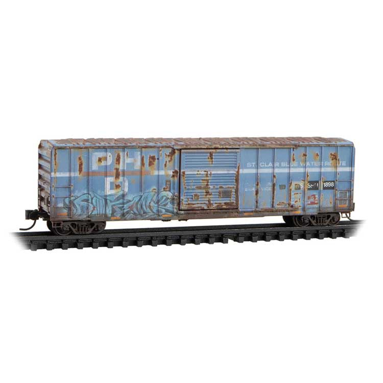 50' Rib-Side Single-Door Boxcar No Roofwalk - Ready to Run -- Sabine River & Northern SRN #1898 (Ex-PH&D, Weathered, blue, Per Diem #6)