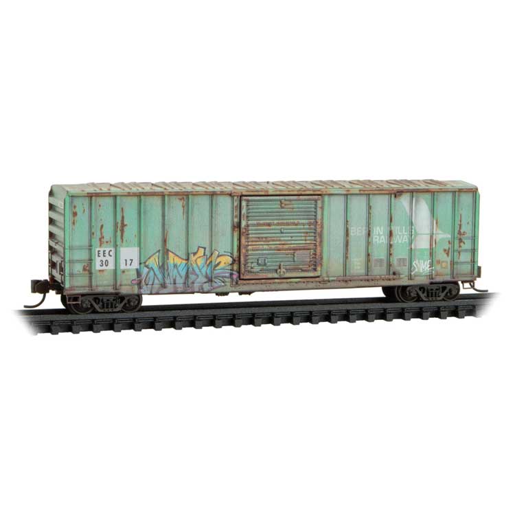 50' Rib-Side Single-Door Boxcar No Roofwalk - Ready to Run -- East Erie Commercial #3017 (Weathered, Ex-Berlin Mills, green, Per Diem #5)