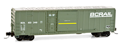Micro-Trains 50' Rib Side Plug & Sliding Door Box Car - No Roofwalk - Ready to Run -- BC Rail #100348 (green) - 489-2600050