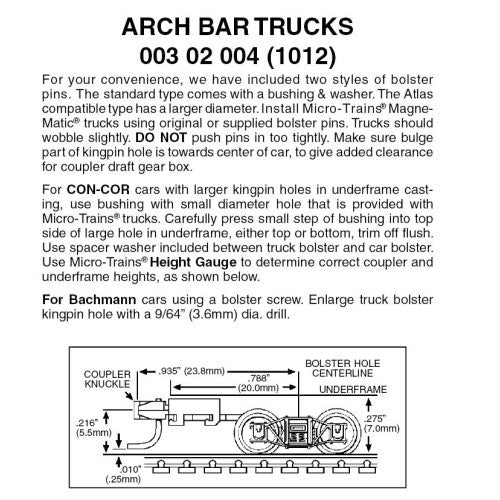 Micro-Trains N Scale Archar Trucks -- With Extended Couplers  1 Pair
