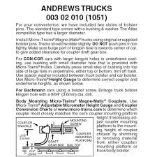Micro-Trains N Scale Andrews Trucks -- Less Couplers  1 Pair