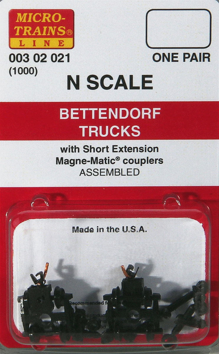 Micro-Trains N Scale #1000 Bettendorf Trucks w/Couplers -- Short Extension  1 Pair