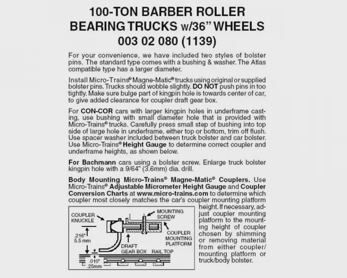 Micro-Trains N Scale Barber Roller Bearing Trucks w/36" Wheels -- 1 Pair