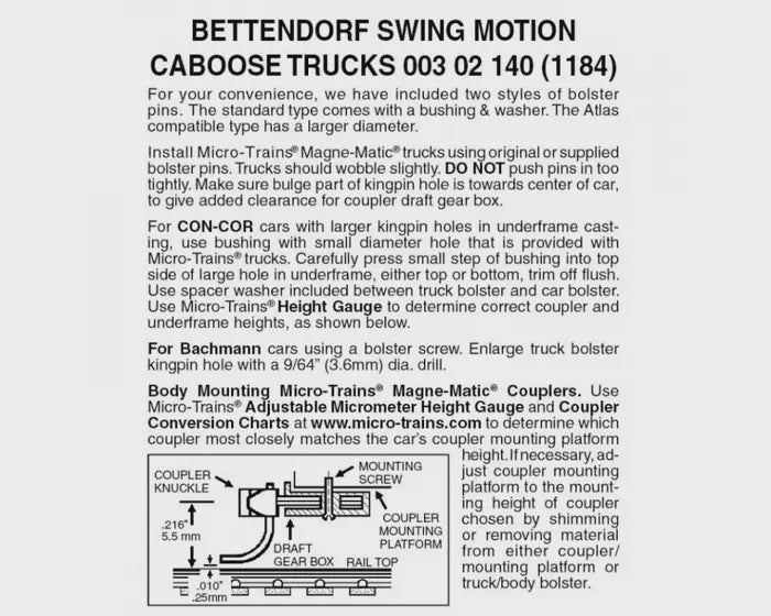 Micro-Trains N Scale Caboose Trucks - 1 Pair -- Bettendorf Swing-Motion Type