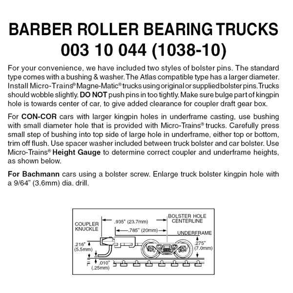 Micro-Trains N Scale Barber Roller-Bearing Trucks -- With Long Extended Couplers (Black)  10 Pairs