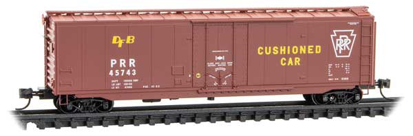 Micro-Trains 032 00 610 N 50' Plug-Door Boxcar - Ready to Run -- Pennsylvania Railroad #45743 (Tuscan, yellow, white, Cushioned Car)