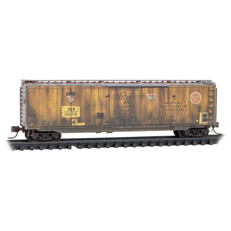 Micro-Trains 50' Plug-Door Boxcar - Ready to Run -- Norfolk & Western #693378 (Weathered, yellow, ART, NS Family Tree 2) - 489-3244590
