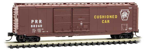 Micro-Trains 50' Double-Door Boxcar - Ready to Run -- Pennsylvania Railroad 88260 (Tuscan, white, Plain Keystone) - 489-3400440