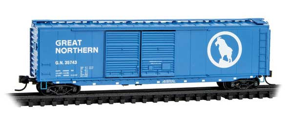 Micro-Trains N 50' Double-Door Boxcar - Ready to Run -- Great Northern #35743 (Big Sky Blue, white)