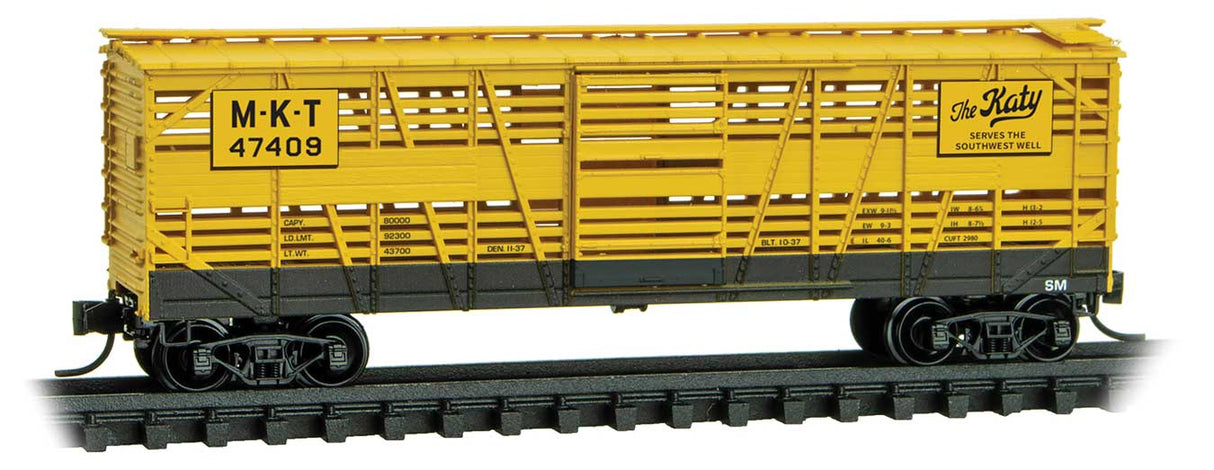 40' Despatch Stock Car - Ready to Run -- Missouri-Kansas-Texas #47409 (yellow, black, Separate Name Placards)