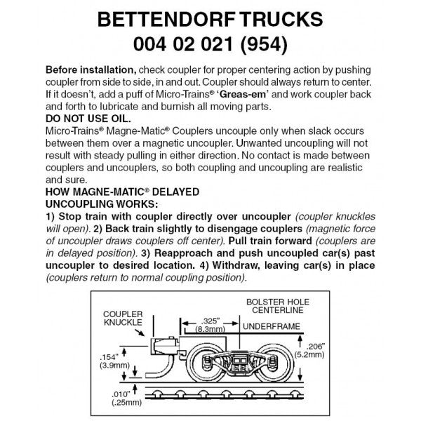 Micro-Trains Z Scale Bettendorf Trucks -- With Magne-Matic Short Extended Couplers 1 Pair - 489-402021