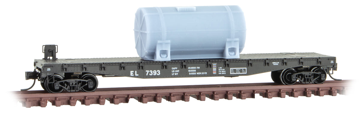 Micro-Trains 50' Fishbelly Flatcar, Side Brake Wheel, Pressure Tank Load - Ready to Run -- Erie Lackawanna 7393 (black) - 489-4500540