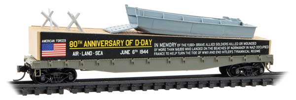 50' Fishbelly-Side Flatcar w/Landing Craft Load - Ready to Run -- 80th Anniversary of D-Day #2 British