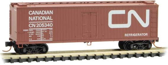 Micro-Trains 40' Double-Sheathed Wood Reefer - Ready to Run -- Canadian National 205340 (Boxcar Red, Noodle Logo) - 489-4700160