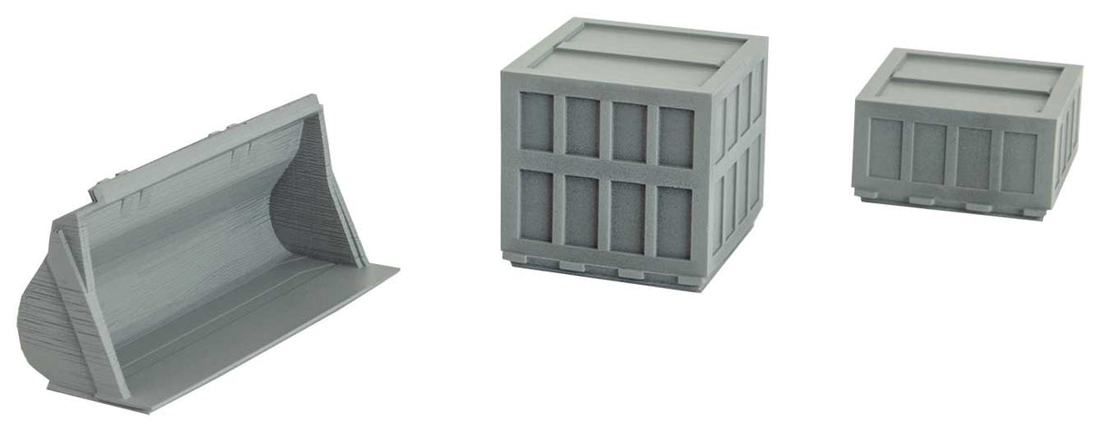 Micro-Trains N Construction Load #2 -- 2 Crates & Excavator Bucket - Unpainted Cast Resin Parts