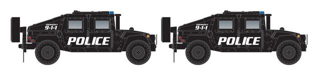 Micro-Trains Humvee(R) Military Vehicle 2-Pack - Assembled -- Police (black) - 489-49945955