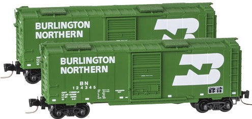 Micro-Trains 40' Single-Door Boxcar w/Roof Hatches - Ready to Run -- Burlington Northern #124340 (Cascade Green, white, Hide Service, Large Logo) - 489-50000782