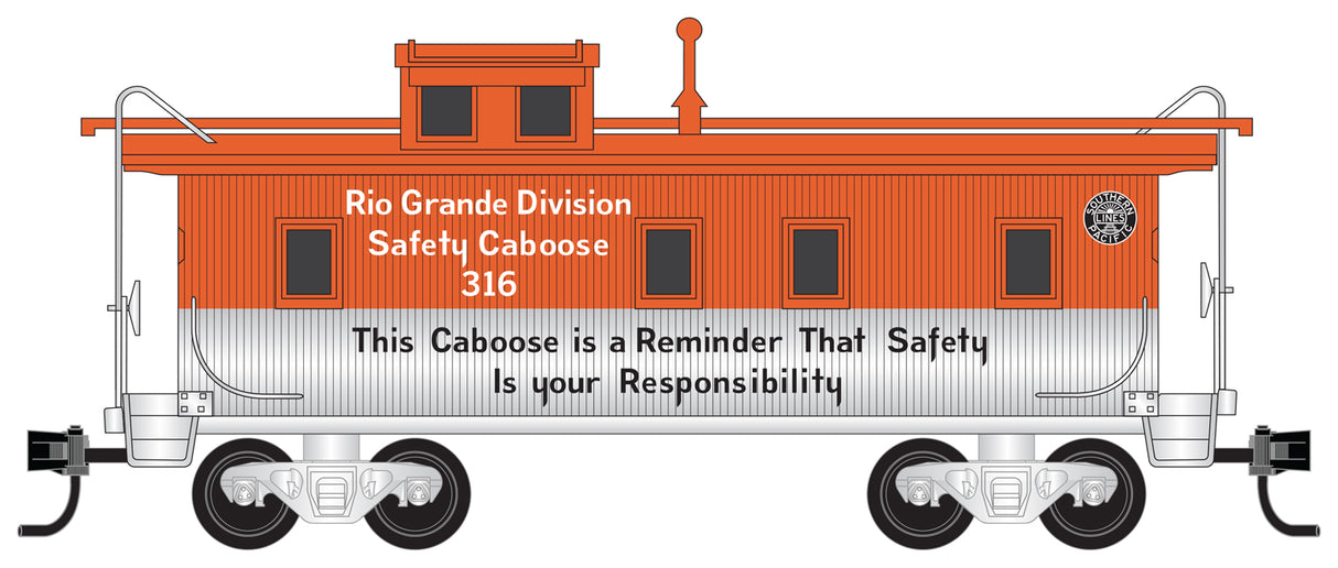 Micro-Trains 34' Wood-Sheathed Caboose w/Slanted Cupola - Ready to Run -- Southern Pacific #316 (red, white, Rio Grande Division Safety Caboose) - 489-5000250