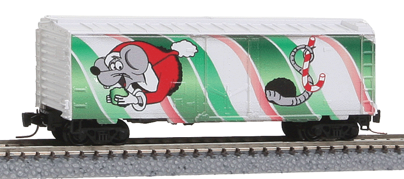 Micro-Trains 40' Plug Door Boxcar - Ready to Run -- 2013 Micro Mouse Christmas Car (white, green red)  - 489-50200270