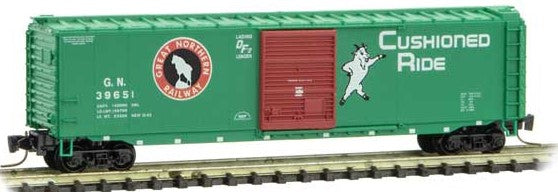 Micro-Trains 489-50500401 50' Single-Door Boxcar - Ready to Run -- Great Northern 39651 (Jade Green, red, Standing Rocky Logo) - 489-50500401