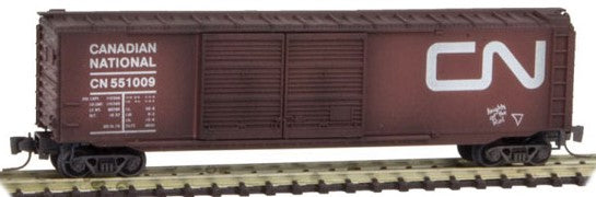 Micro-Trains 50' Double-Door Boxcar - Ready to Run -- Canadian National (Weathered, Boxcar Red, Noodle Logo, Hobo Graffiti) - 489-50644280