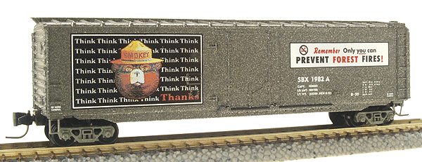 Micro-Trains Smokey Bear Forest Fire Prevention Series 50' Plug Door Boxcar #SBX 1982A -- Car #6; 1982 "Think...Thanks" w/Magne-Matic(R) Couplers - 489-50700360