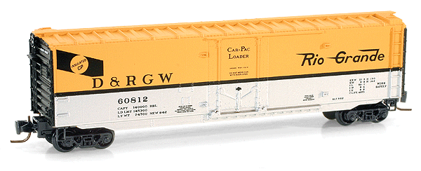 Micro-Trains 50' Boxcar w/Plug Door -- Denver & Rio Grande Western #60812 (gold, aluminum Side Bands, black Ends) - 489-50700391