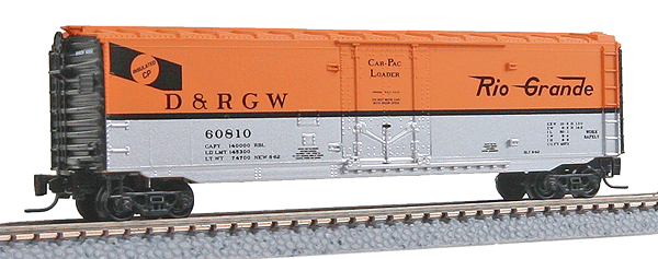 Micro-Trains 50' Boxcar w/Plug Door -- Denver & Rio Grande Western #60810 (gold, aluminum Side Bands, black Ends) - 489-50700392