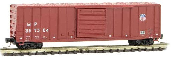 Micro-Trains 50' Rib-Side Single-Door Boxcar No Roofwalk - Ready to Run -- Union Pacific MP 357304 (Boxcar Red, Shield Logo, white conspicuity marks) - 489-51000451