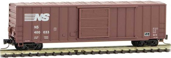 Micro-Trains 50' Rib-Side Single-Door Boxcar No Roofwalk - Ready to Run -- Norfolk Southern 400033 (Boxcar Red, Shield Logo, white conspicuity marks) - 489-51000462