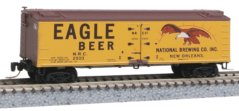 Micro-Trains 40' Wood-Sheathed Ice Reefer - Ready to Run -- Eagle Brewing Co. NRC #2900 (Brewery Series #11, yellow, Boxcar Red, black) - 489-51800310