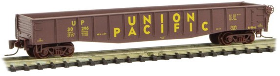 Micro-Trains 50' Fishbelly Drop-End Gondola - Ready to Run -- Union Pacific #30296 (Boxcar Red, yellow) - 489-52200292
