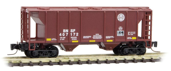 Micro-Trains PS-2 70-Ton 2-Bay Covered Hopper - Ready to Run -- Burlington Northern Santa Fe #407172 (Mineral Red w/Circle Cross Logo) - 489-53100262