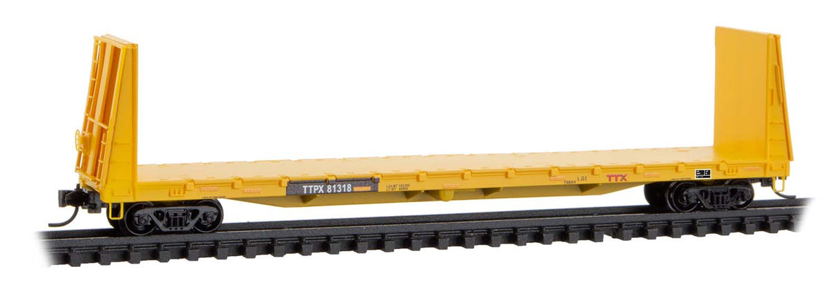 Micro-Trains N 	61' 8" Bulkhead Flatcar - Ready to Run -- TTX TTPX #81318 (yellow, black, red logo)