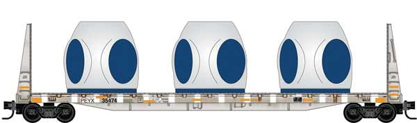 Micro-Trains 054 44 470 N 61' 8" Bulkhead Flatcar w/Wind Turbine Blade Mounts - Ready to Run -- Transportation Technology Services PEYX #35474 (For BNSF Wind Turbine Train)