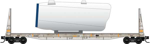 Micro-Trains 054 44 471 N 61' 8" Bulkhead Flatcar w/Wind Turbine Nacelle Load - Ready to Run -- Transportation Technology Services PEYX #35487 (For BNSF Wind Turbine Train)