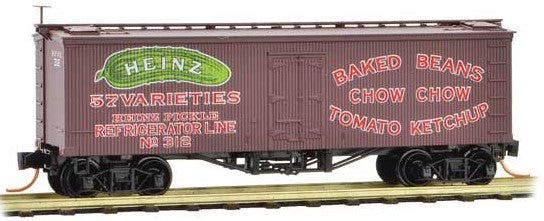 Micro-Trains 36' Wood-Sheathed Ice Reefer - Ready to Run -- Heinz 312 (Boxcar Red, red, Billboard 57, green, Chow Chow, Series Car 9) - 489-5800340