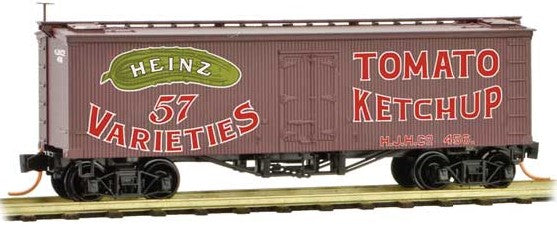 Micro-Trains 36' Wood-Sheathed Ice Reefer - Ready to Run -- Heinz #456 (Boxcar Red, red; Billboard 57, green, Ketchup; Series Car #12) - 489-5800370