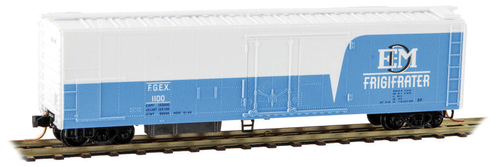 Micro-Trains 51' 3-3/4" Riveted Side Mechanical Reefer - Ready to Run -- Fruit Growers Express #1100 (EMD Frigifrater Demonstrator, blue, white) - 489-6900200