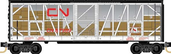 Micro-Trains 40' Single-Door Boxcar No Roofwalk - Ready to Run -- Canadian National #87989 (Impact Car; white, red; "Transparent") - 489-7300250