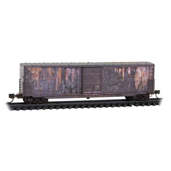 Micro-Trains 076 44 530 N 50' Plug & Sliding Door Boxcar No Roofwalk - Ready to Run -- Akron, Canton & Youngstown #2320 (Weathered, Boxcar Red, white)