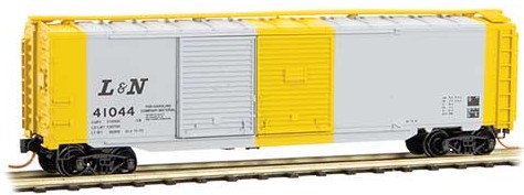 Micro-Trains 50' Double-Door Auto Boxcar w/End Doors - Ready to Run -- Louisville & Nashville #41044 (Company Service Scheme, gray, yellow) - 489-7800140