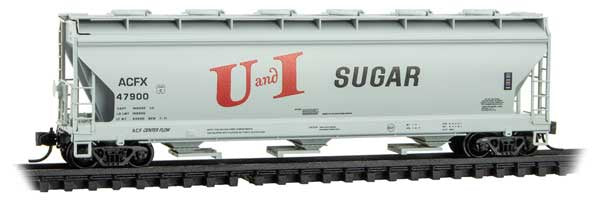 Micro-Trains N ACF 3-Bay Center Flow Covered Hopper w/Round Hatches - Ready to Run -- Utah-Idaho Sugar Company ACFX #47900 (gray, red, black)