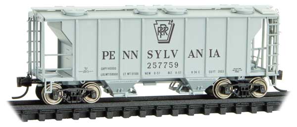 Micro-Trains N PS-2 2-Bay Covered Hopper - Ready to Run -- Pennsylvania Railroad #257759 (gray, black, Shadow Keystone)