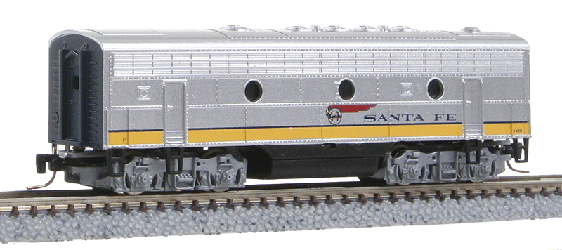 Micro-Trains Line Z Scale EMD F7B - Standard DC -- Santa Fe #345B (Yellowbonnet, yellow, silver)