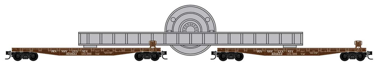 Micro-Trains 983 02 282 N 50' Fishbelly-Side Flatcar 2-Pack w/Impeller Load - Ready to Run -- Pennsylvania Railroad #470131, 470173 (Tuscan)